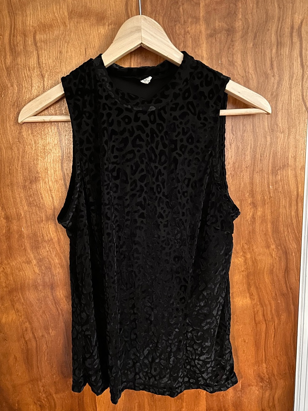Fashion Brand Company black burnout leopard print sleeveless mock neck